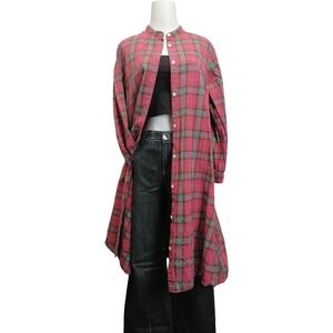 🦄 Red Plaid Longline Button-Up Shirt Dress by uniqlo